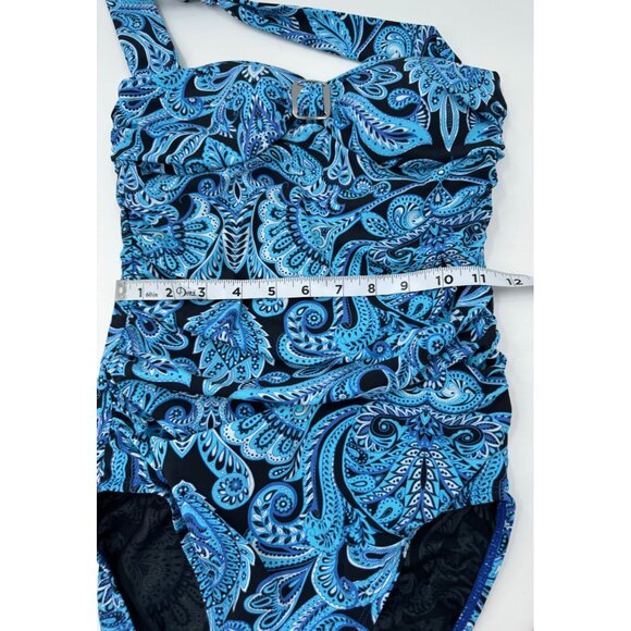 Spanx Assets By Sara Blakely Blue Paisley Halter One Piece Swimsuit Size Small - Picture 7 of 11